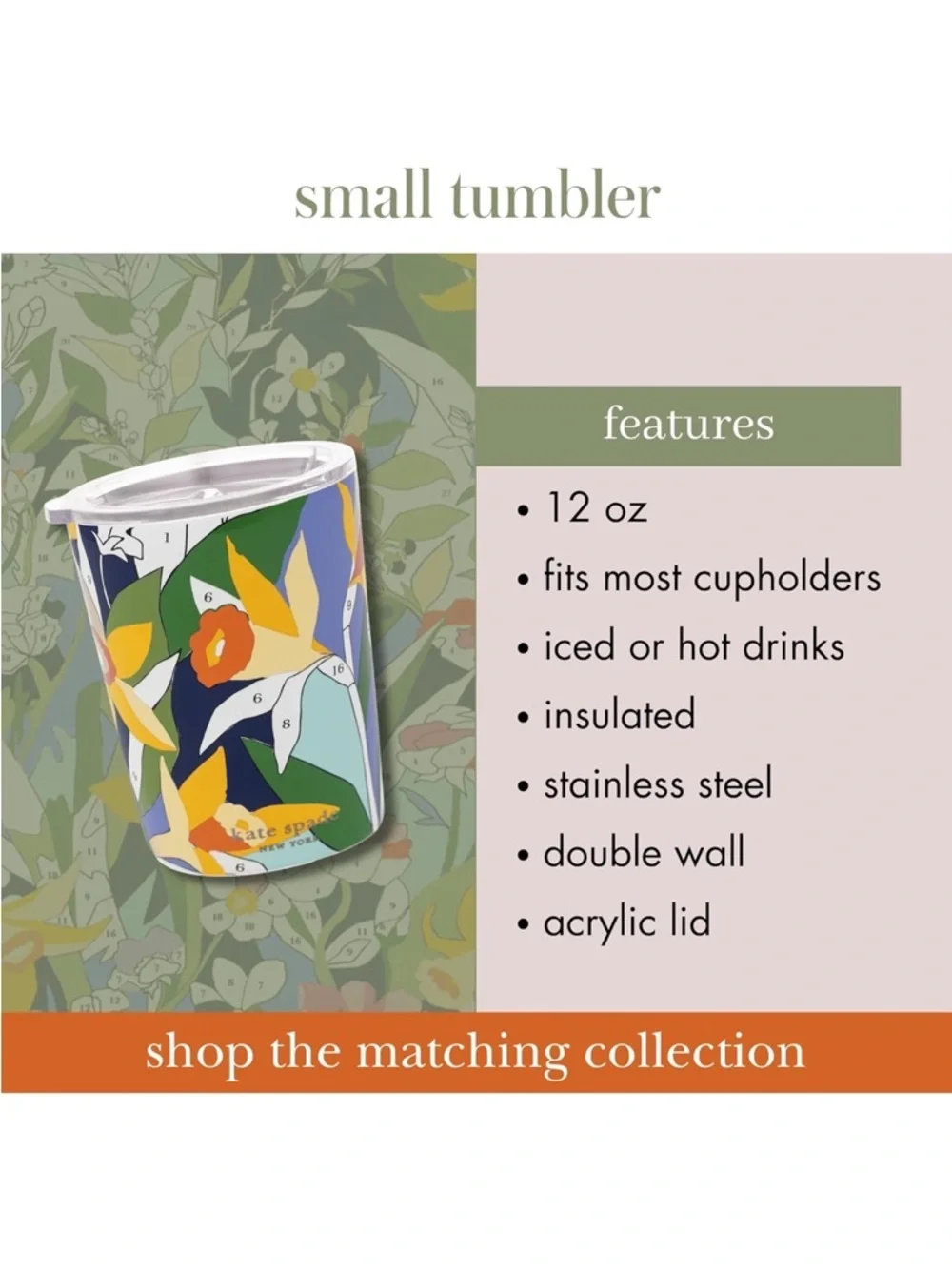 Kate Spade New York Floral Stainless Steel Tumbler 12 oz Insulated Cup